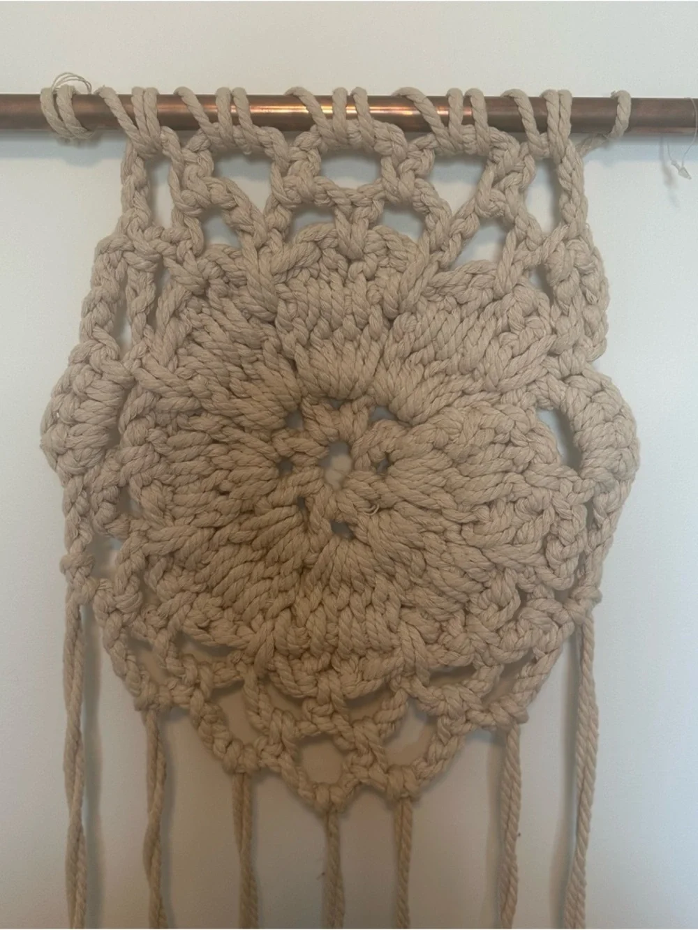Handmade Macramé Wall Hanging in Beige with Pastel Tassels